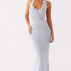 Peppermayo blue  Floral Crochet Maxi Dress xs s